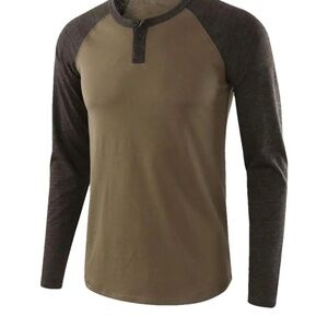 Men's Two-Tone Henley Shirt - Brown and Dark Gray